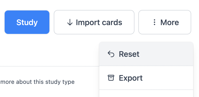 Spaced repetition reset example for a deck