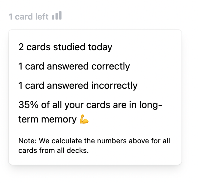 Spaced repetition example in the Study mode