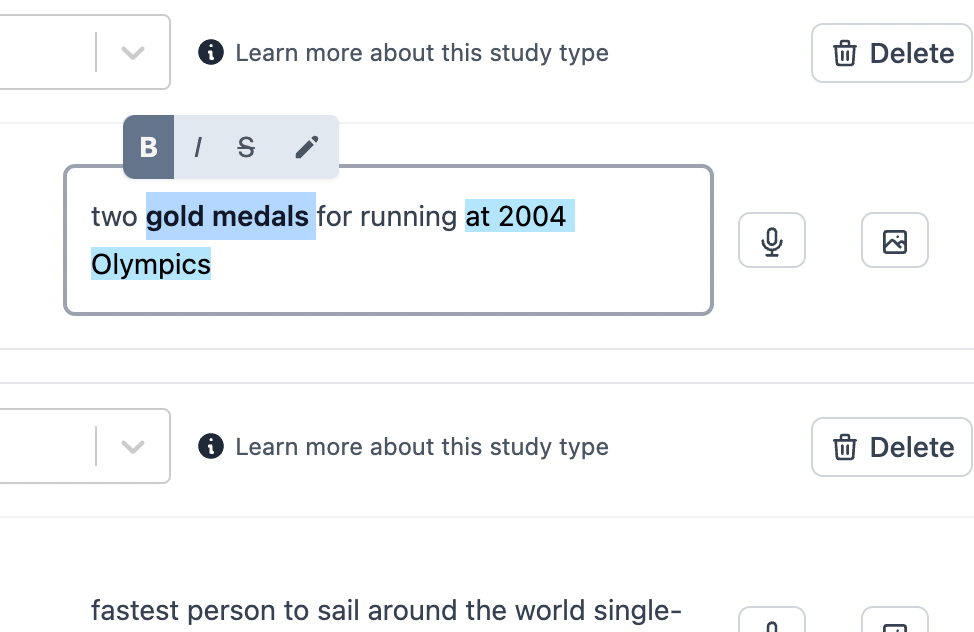 Rich Text Editor example for editing a flashcard